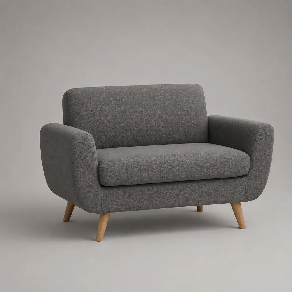 Canapé 2 places en tissu gris avec accoudoirs arrondis et pieds en bois 180 x 85 x 85 cm