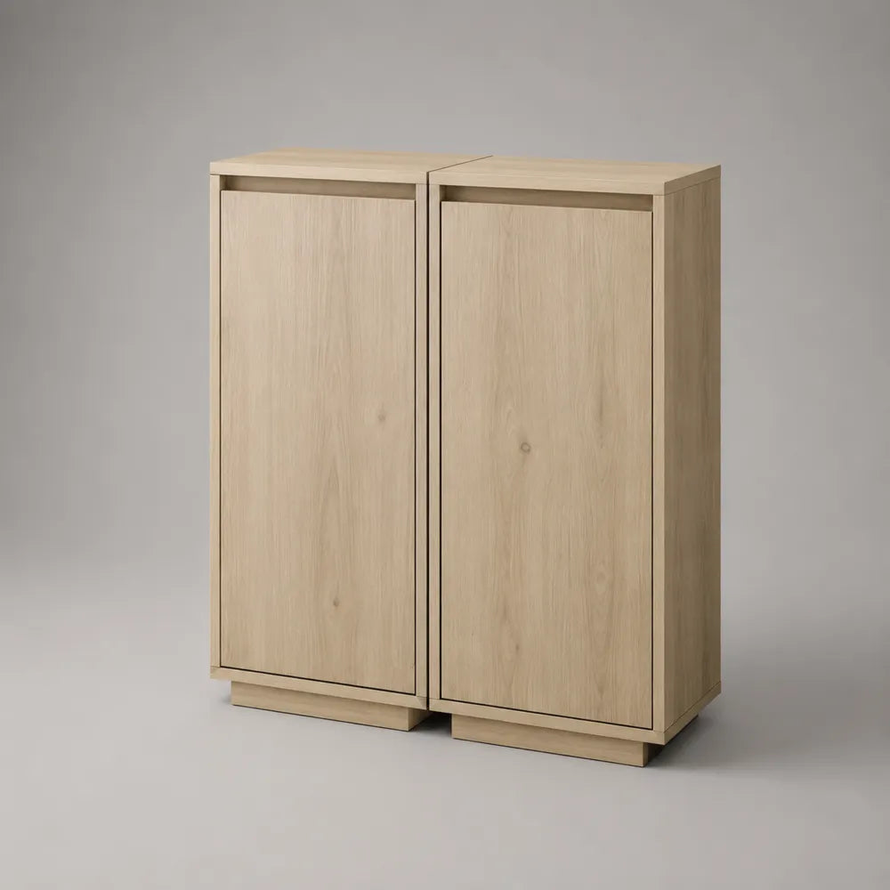 Buffet bas 2 portes en MDF effet chêne clair avec poignées intégrées 120 x 40 x 90 cm