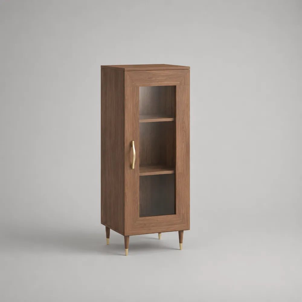 Buffet colonne salle à manger avec porte vitrée en MDF effet noyer marron 60 x 40 x 120 cm