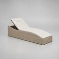 Bain de soleil de jardin en résine tressée beige avec coussin blanc dossier réglable structure aluminium 200 x 70 x 65 cm