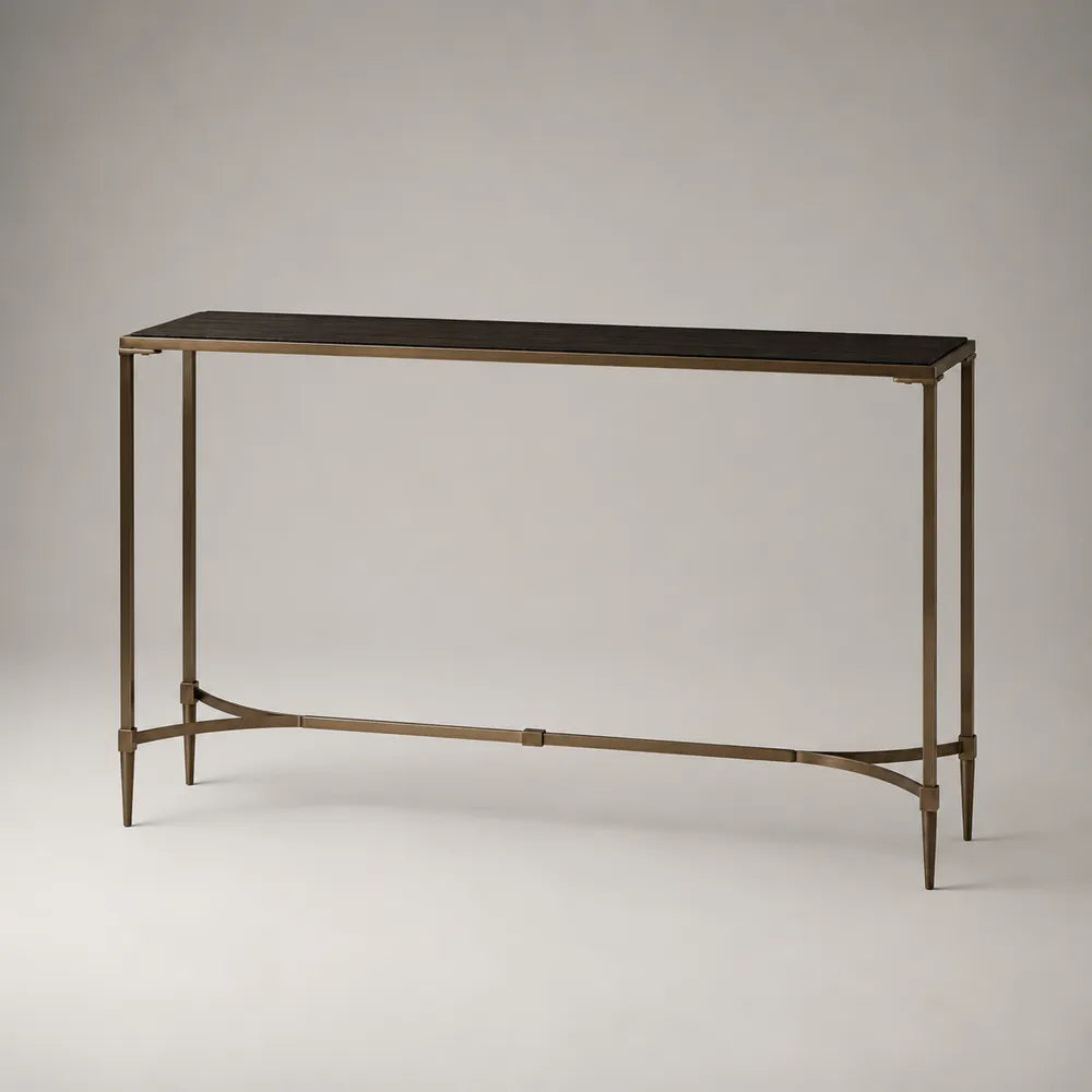 Console d'entrée 120 cm en MDF noir avec structure acier doré rectangulaire