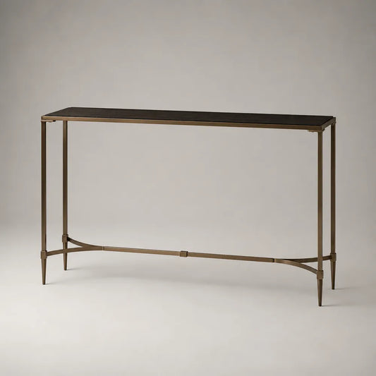 Console d'entrée 120 cm en MDF noir avec structure acier doré rectangulaire