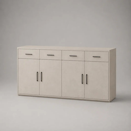 Buffet de salle à manger 4 portes 4 tiroirs en MDF blanc avec poignées noires 200 x 45 x 80 cm
