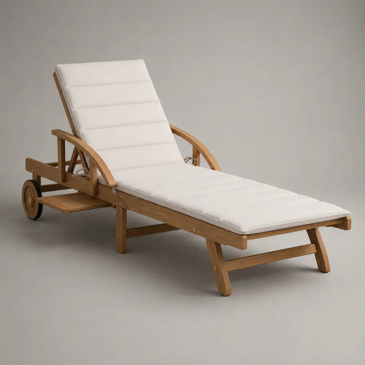 Bain de soleil de jardin inclinable en bois d'acacia avec coussin blanc 200 x 70 x 85 cm