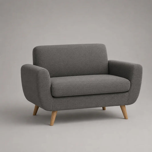 Canapé 2 places en tissu gris avec accoudoirs arrondis et pieds en bois 180 x 85 x 85 cm