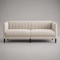 Canapé 3 places en tissu polyester texturé blanc crème avec accoudoirs hauts 220 x 85 x 78 cm