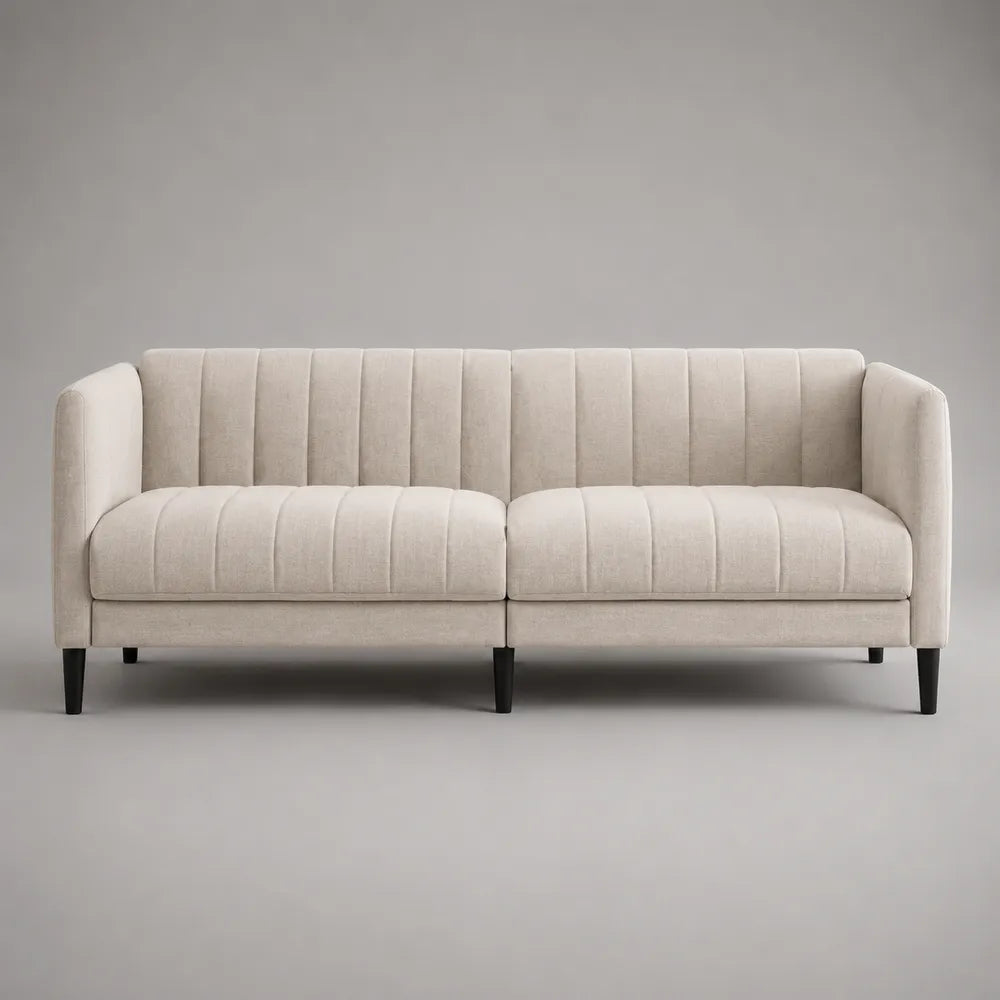 Canapé 3 places en tissu polyester texturé blanc crème avec accoudoirs hauts 220 x 85 x 78 cm