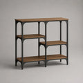 Console étagère 120 cm en MDF effet bois avec structure acier noir 4 niveaux